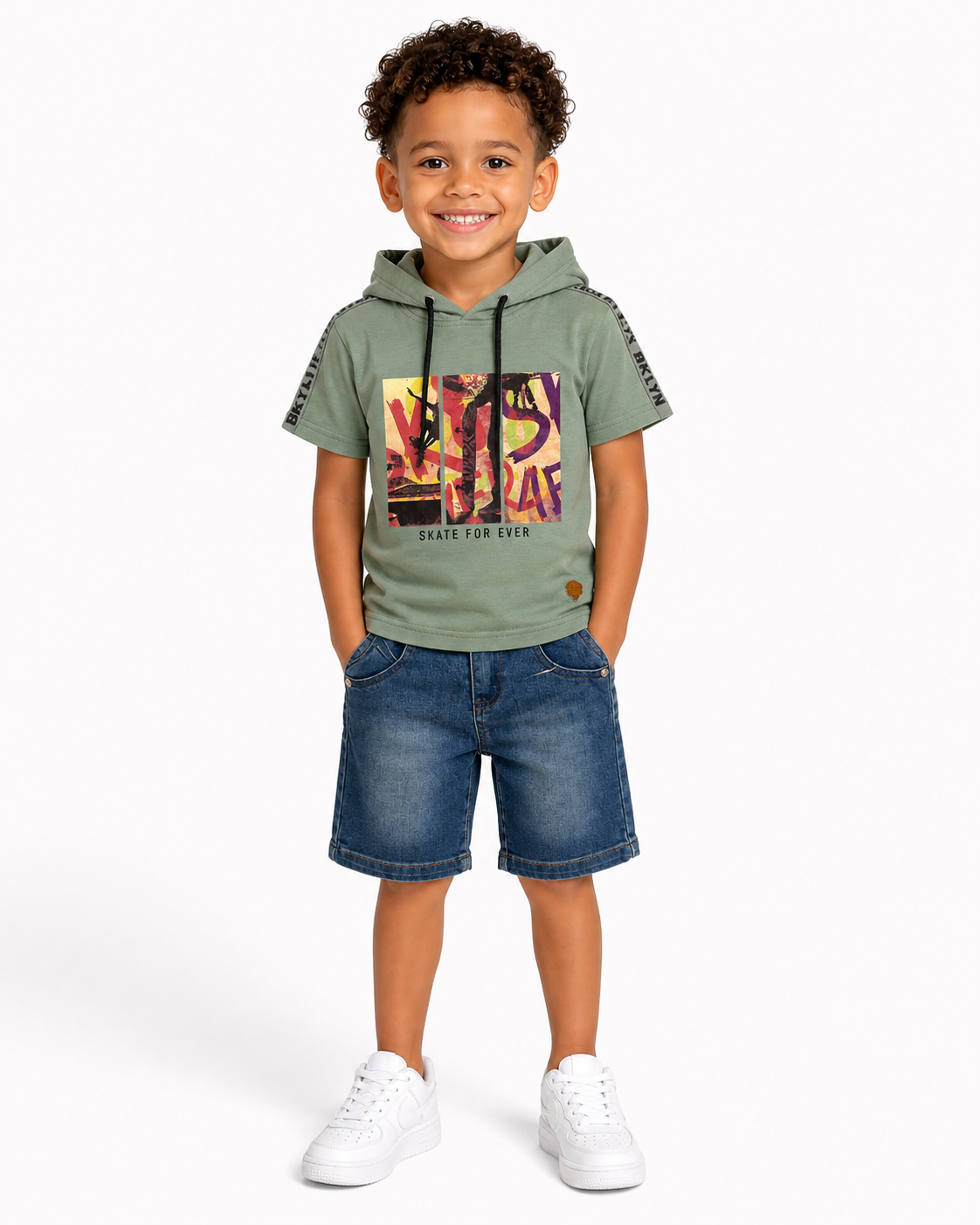 Boys Skate For Ever Hoodie T-Shirt & Denim Shorts Set