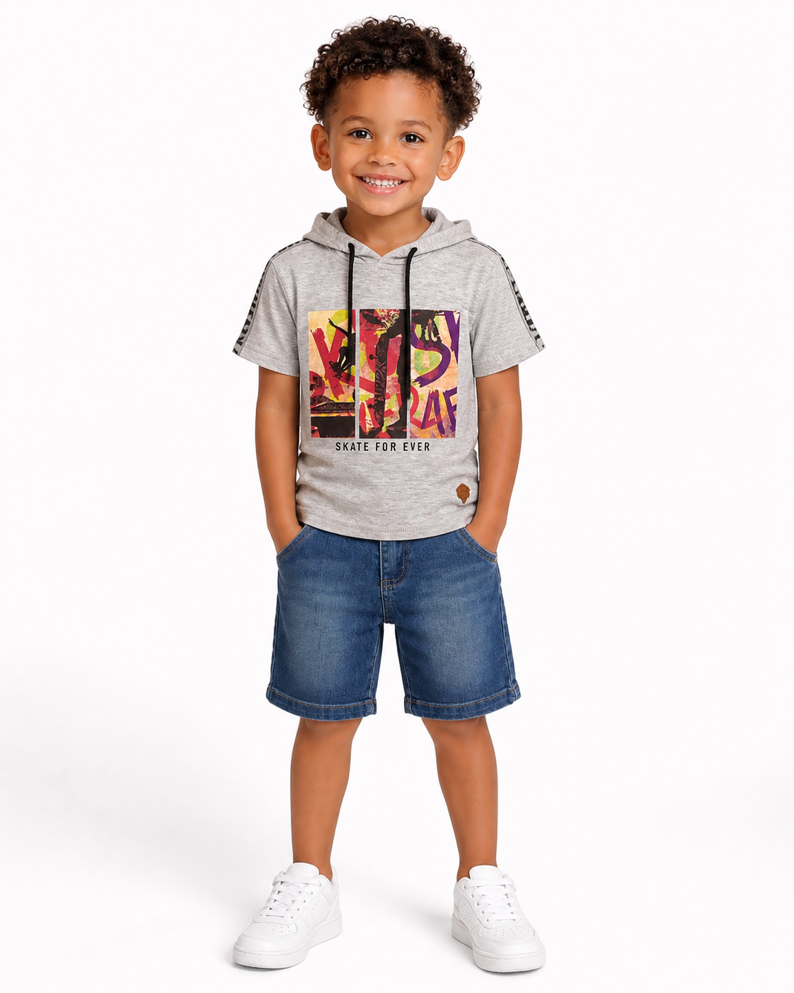 Boys Skate For Ever Hoodie T-Shirt & Denim Shorts Set