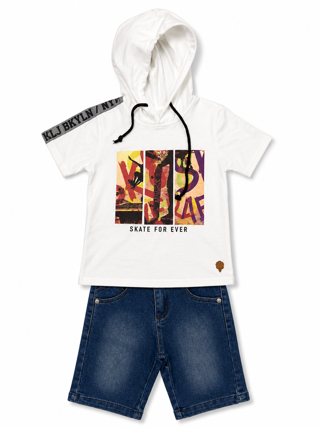 Boys Skate For Ever Hoodie T-Shirt & Denim Shorts Set