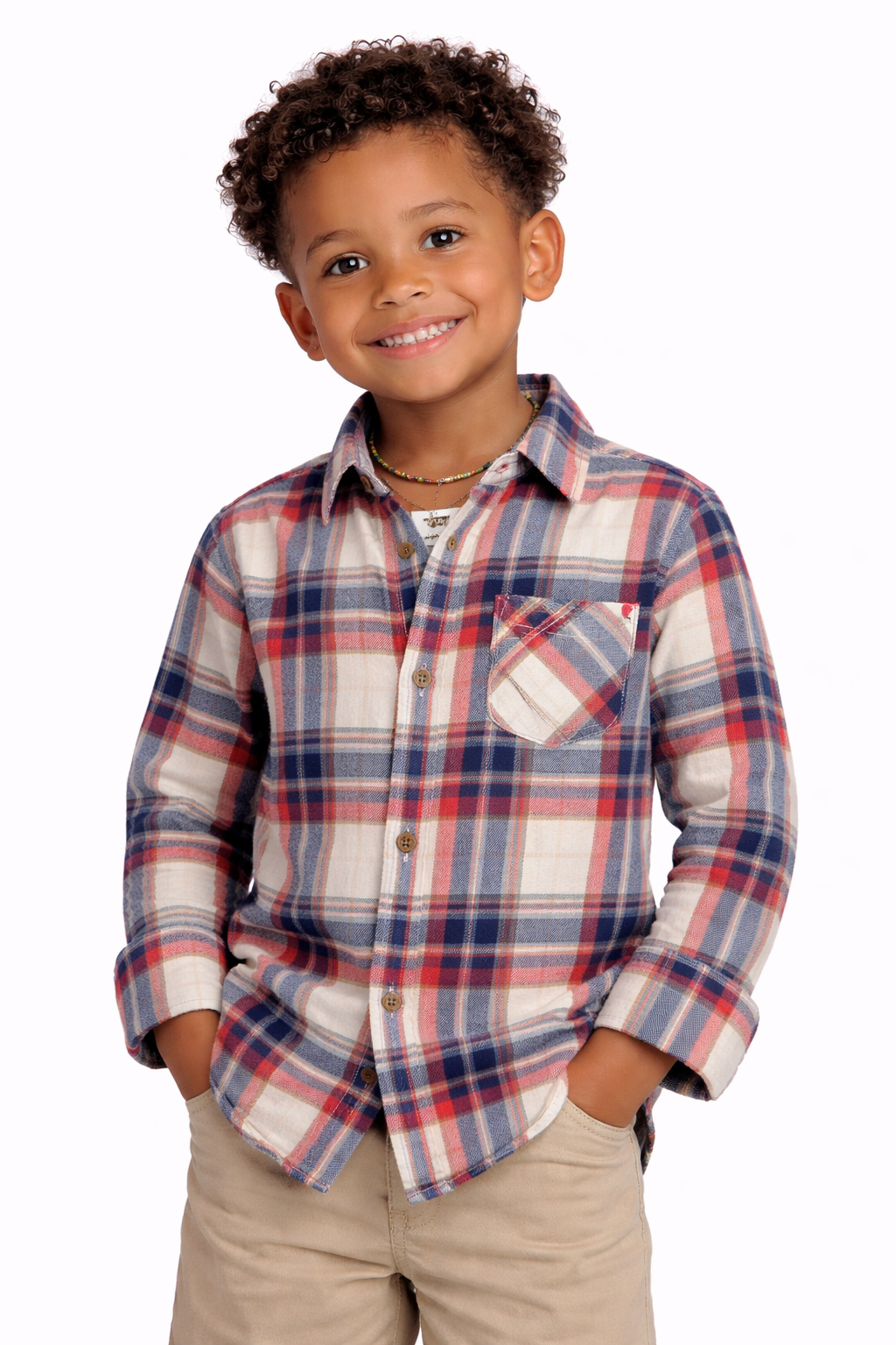 Levi's Boys' Blue, Red & White Plaid Long Sleeve Shirt