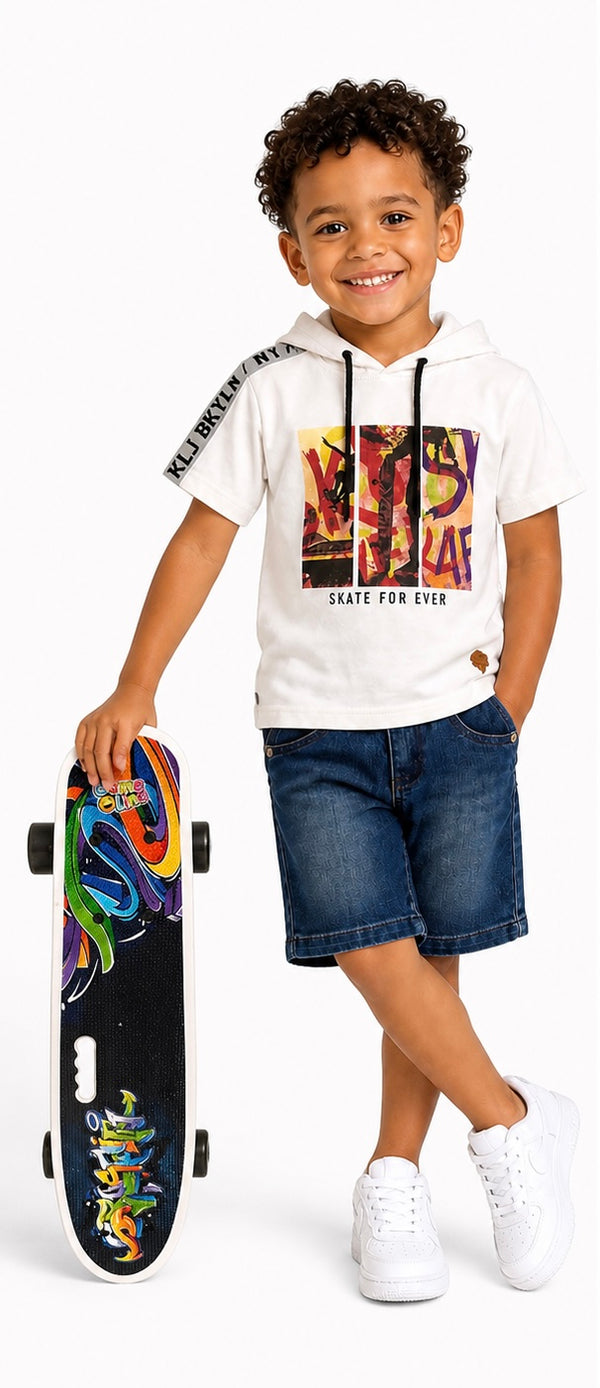 Boys Skate For Ever Hoodie T-Shirt & Denim Shorts Set
