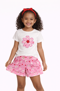Girls Flower Appliqué T-Shirt & Floral Shorts Set