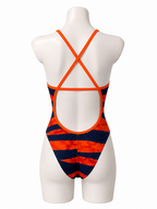 Girls Speedo Endurance+ One-Piece Swimsuit – Orange & Navy Stripe