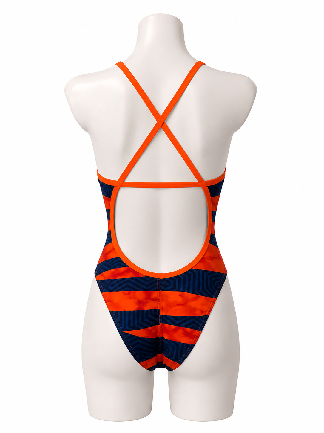 Girls Speedo Endurance+ One-Piece Swimsuit – Orange & Navy Stripe