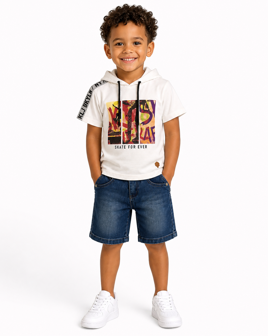 Boys Skate For Ever Hoodie T-Shirt & Denim Shorts Set