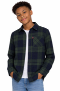 Levi's Boys' Dark Green & Navy Plaid Flannel Shirt