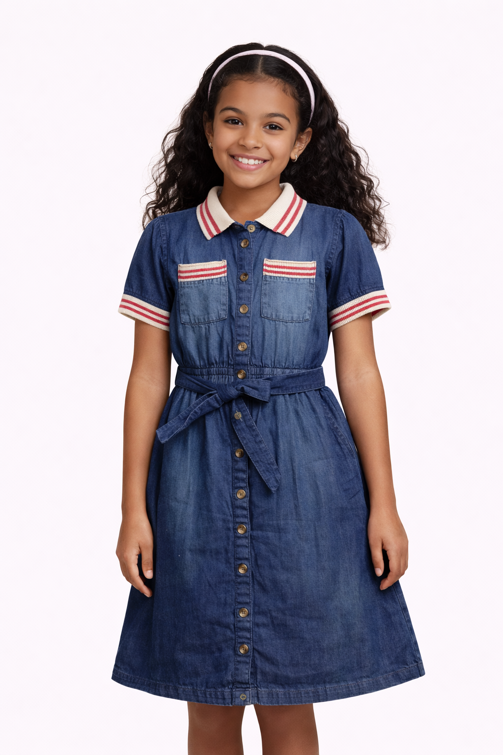 Girls Denim Button-Down Shirt Dress