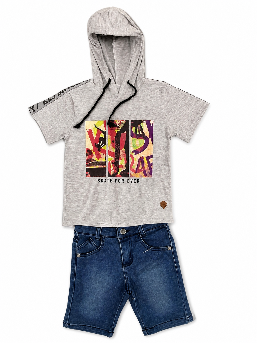 Boys Skate For Ever Hoodie T-Shirt & Denim Shorts Set