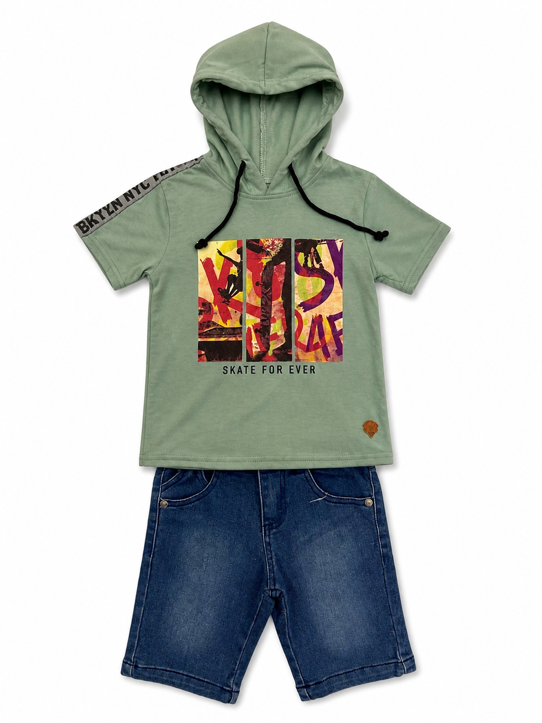 Boys Skate For Ever Hoodie T-Shirt & Denim Shorts Set