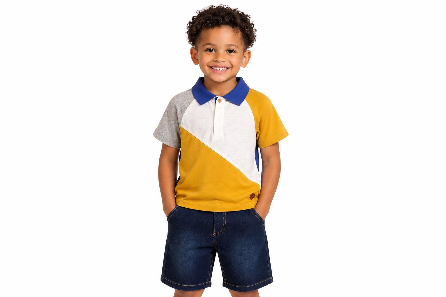 Boys Colour-Block Polo Shirt & Denim Shorts Set