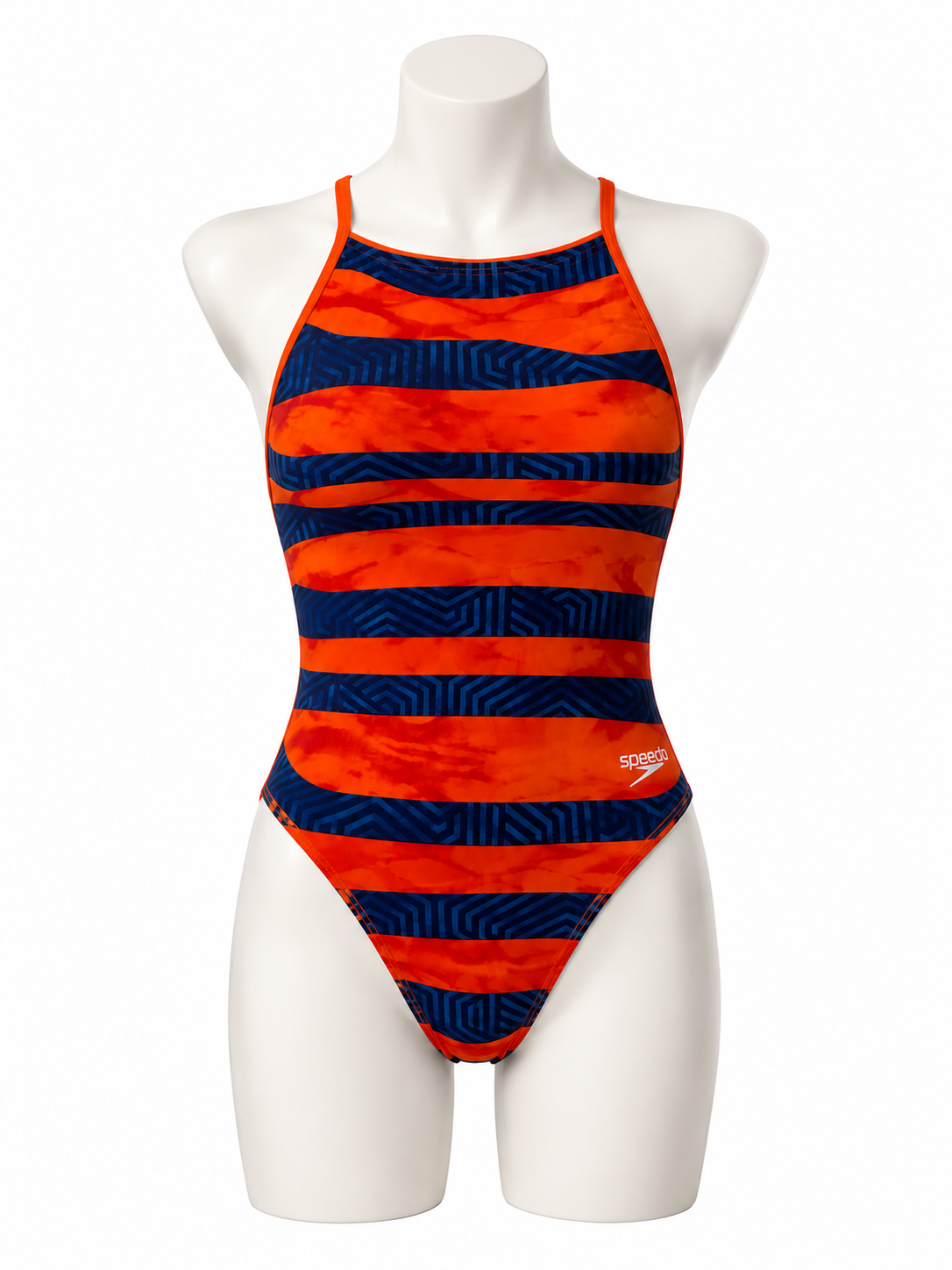 Girls Speedo Endurance+ One-Piece Swimsuit – Orange & Navy Stripe