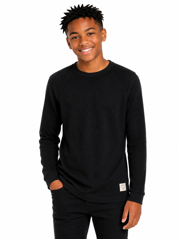 Boys' Ribbed Crew Neck Long Sleeve Sweater