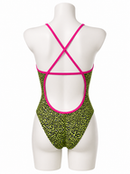 Girls Neon Leopard Print One-Piece Swimsuit