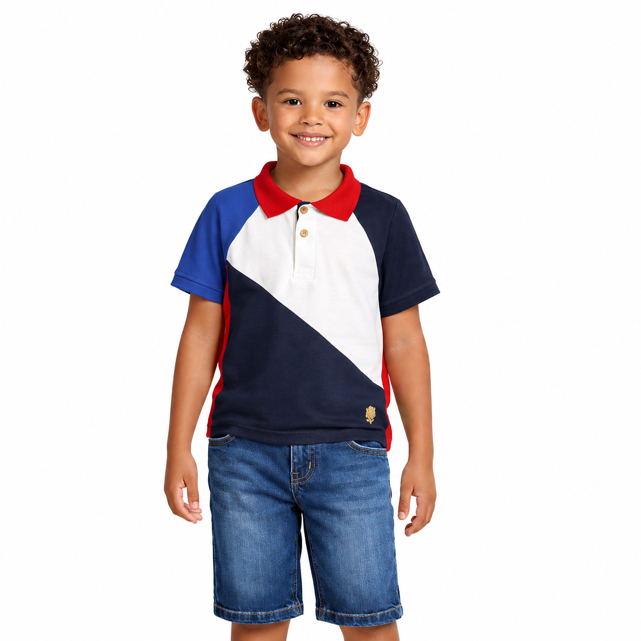 Boys Colour-Block Polo Shirt & Denim Shorts Set
