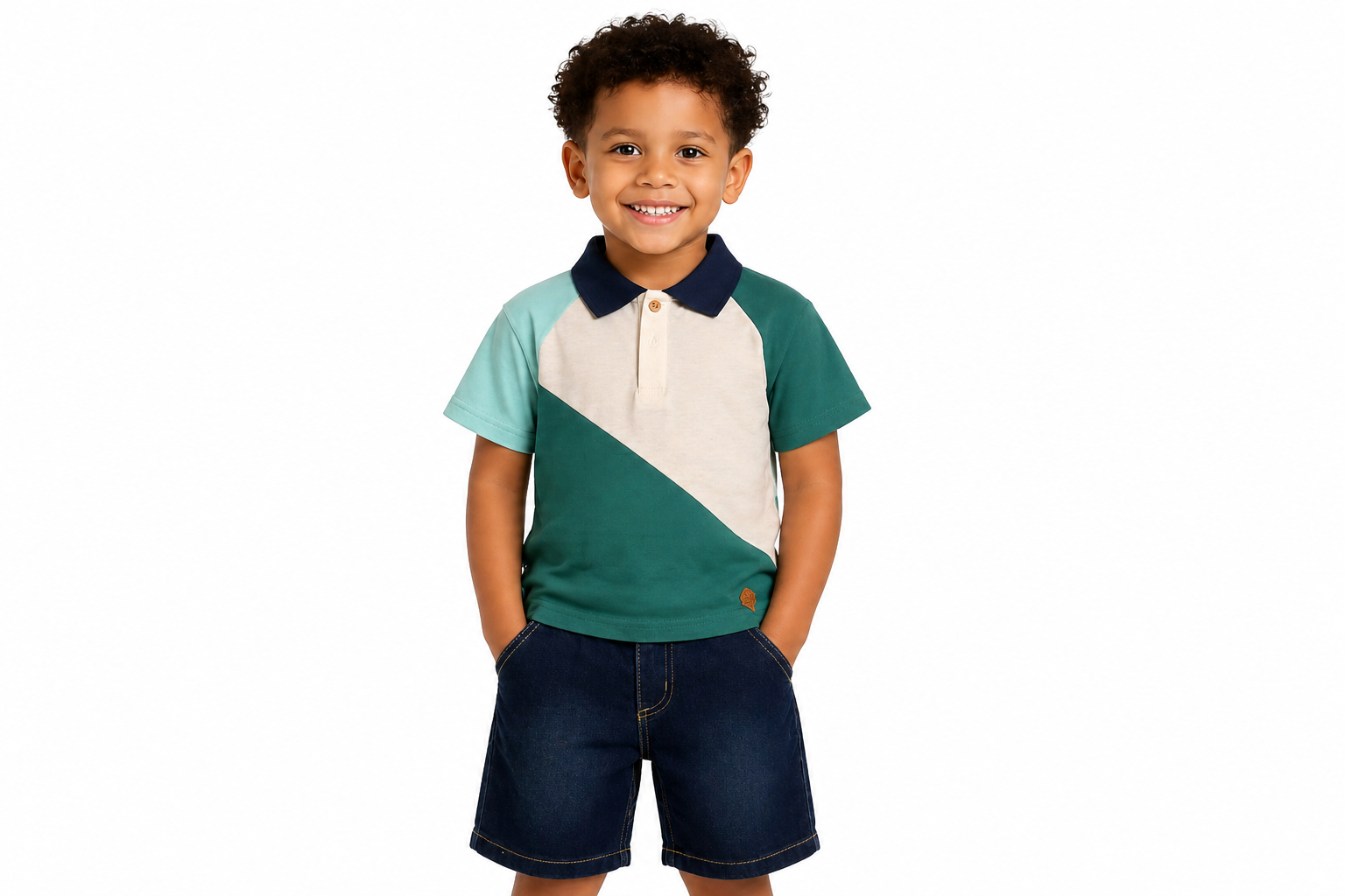 Boys Colour-Block Polo Shirt & Denim Shorts Set