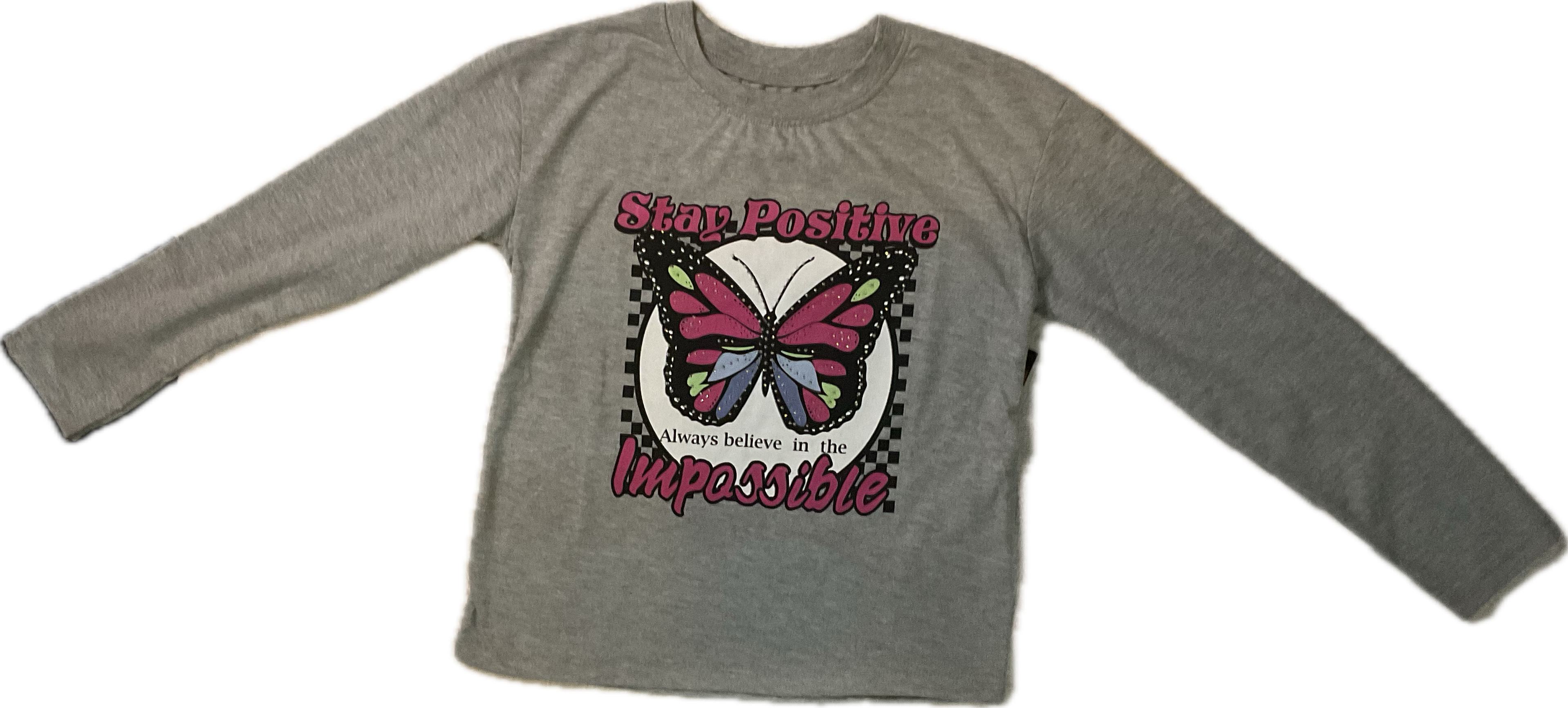 Girls Stay Positive Butterfly Long Sleeve Top