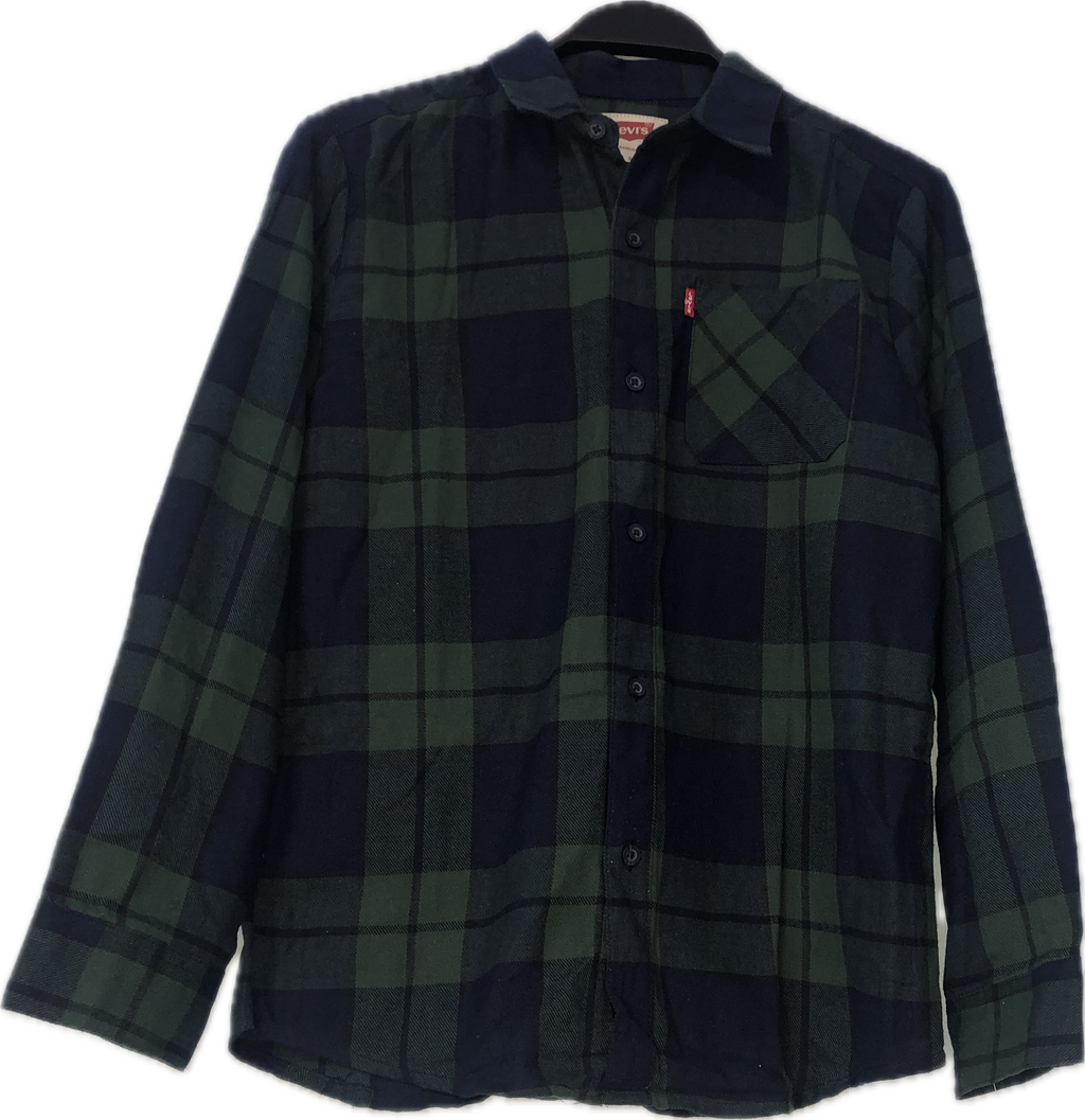 Levi's Boys' Dark Green & Navy Plaid Flannel Shirt