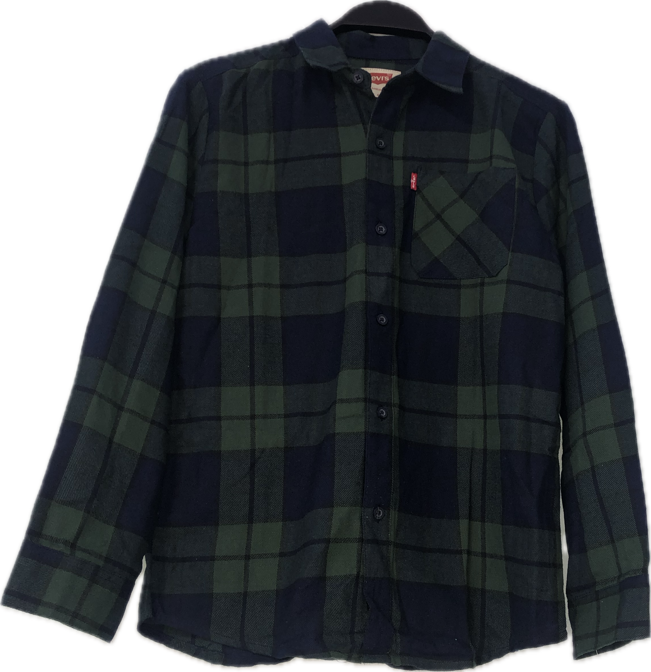 Levi's Boys' Dark Green & Navy Plaid Flannel Shirt