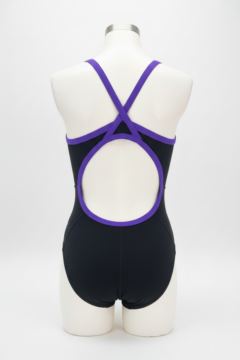 Black & Purple Speedo Swimsuit Ghost Mannequin Back