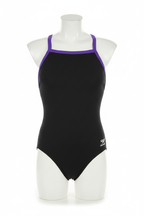 Black & Purple Speedo Swimsuit Ghost Mannequin Front