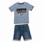 Blue "BACK AGAIN" T-Shirt & Denim Shorts Set