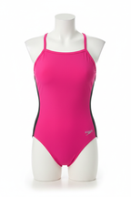 Girls hot pink Speedo open-back one-piece swimsuit front view