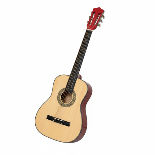 Natural Wood Acoustic Guitar on White Background