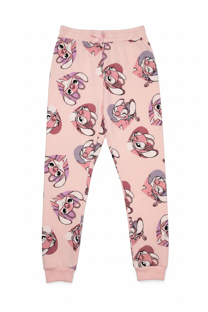 Pink Angel Print Jogger Pants - Lay Flat
