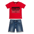Red "BACK" T-Shirt & Denim Shorts Set