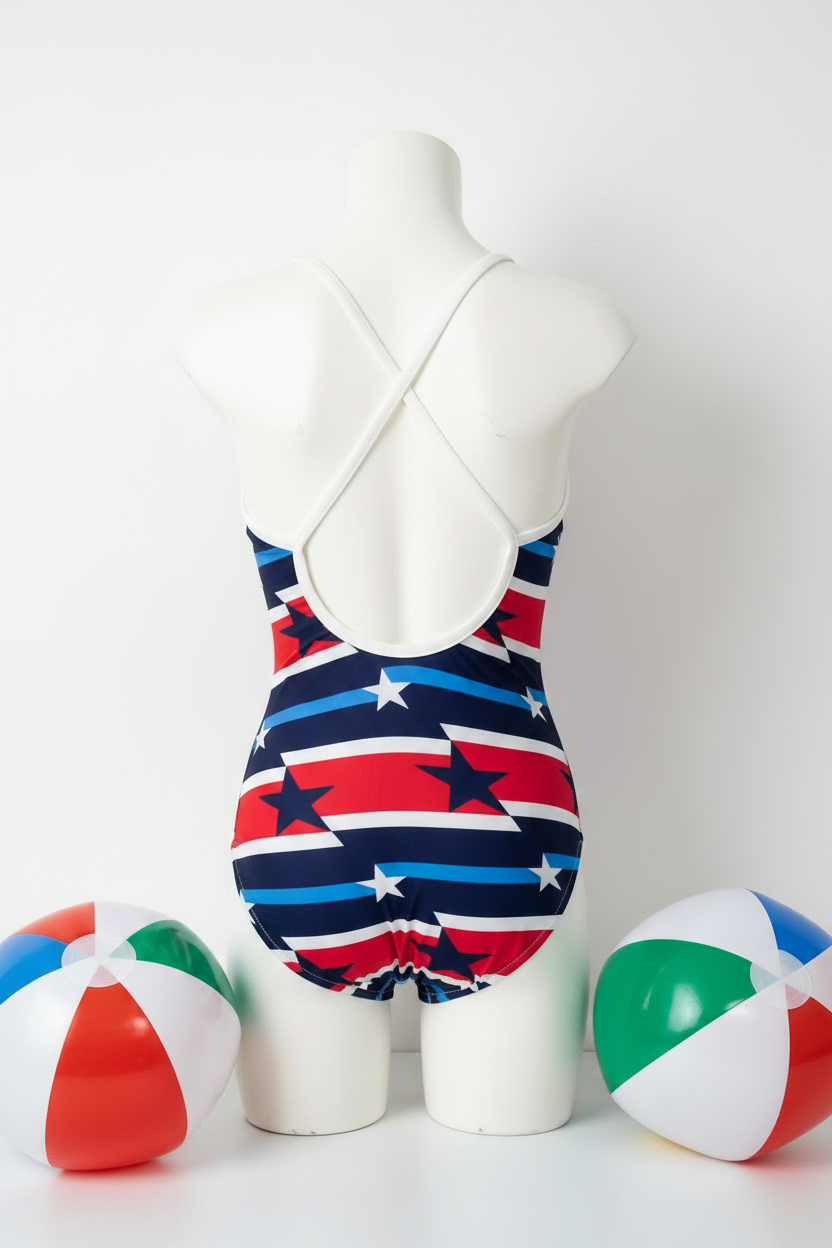 Stars & Stripes Swimsuit Back View - Adult Ghost Mannequin