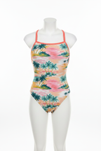 Swimsuit front view on white torso mannequin