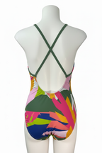 Tropical Floral Swimsuit Back View - Matched Studio Background