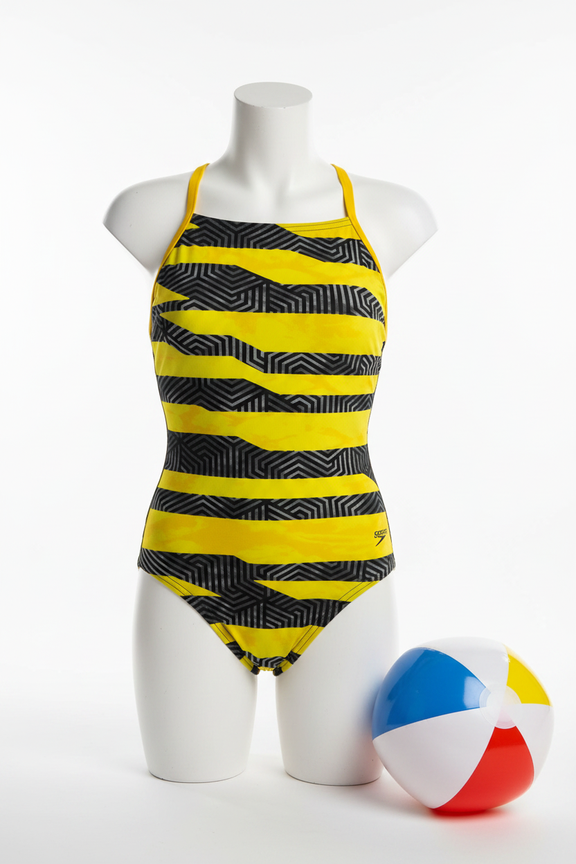 Yellow Black Speedo Swimsuit Ghost Mannequin Front